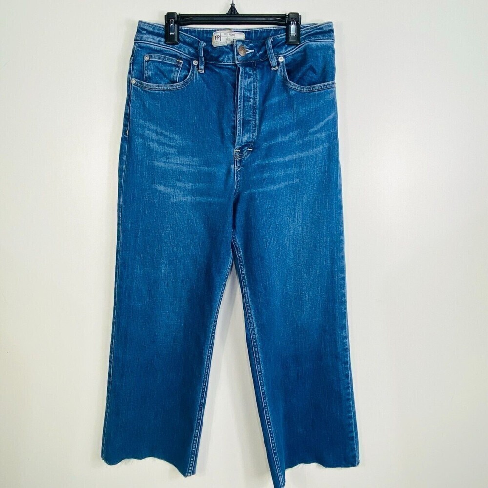 Free people jeans size 27 high rise vintage raw hem button fly dark straight leg